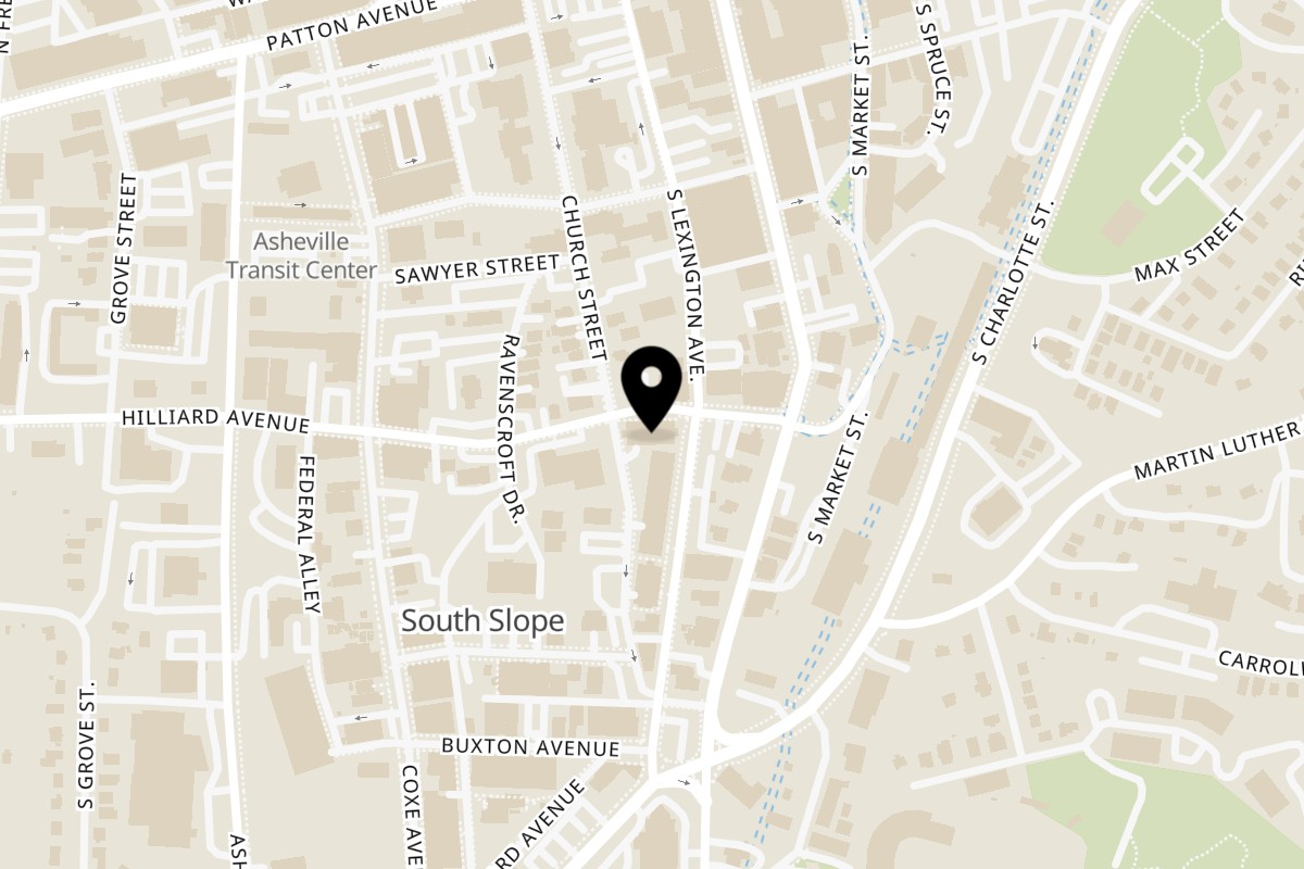 Map showing the location of Easy Tiger on 125 S Lexington Ave Unit 103a in Asheville